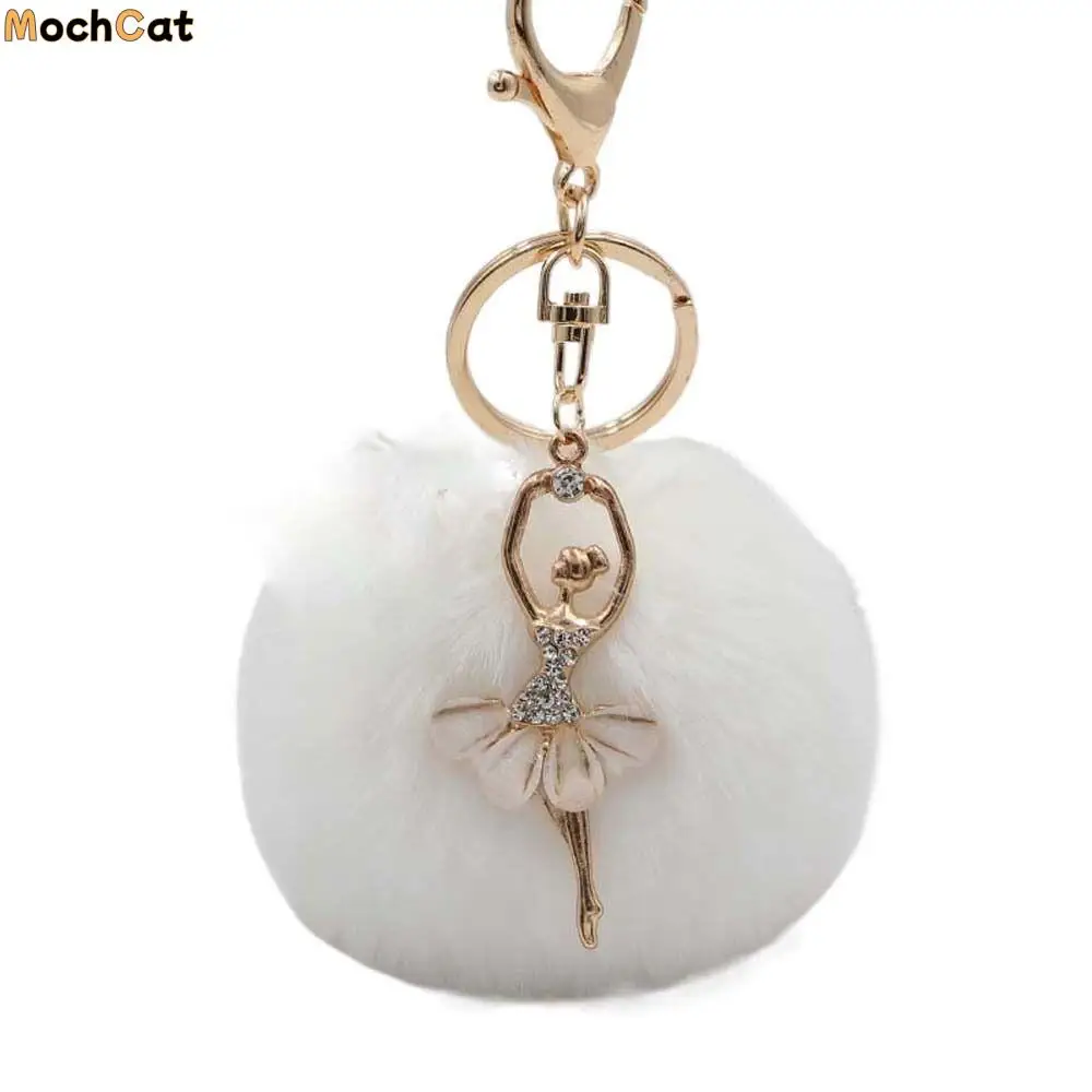 Joyería de baratija para mujer, regalo, llavero de chica Ángel de Ballet, llavero de coche de pequeño ángel, llavero de bola de piel, llavero de piel falsa