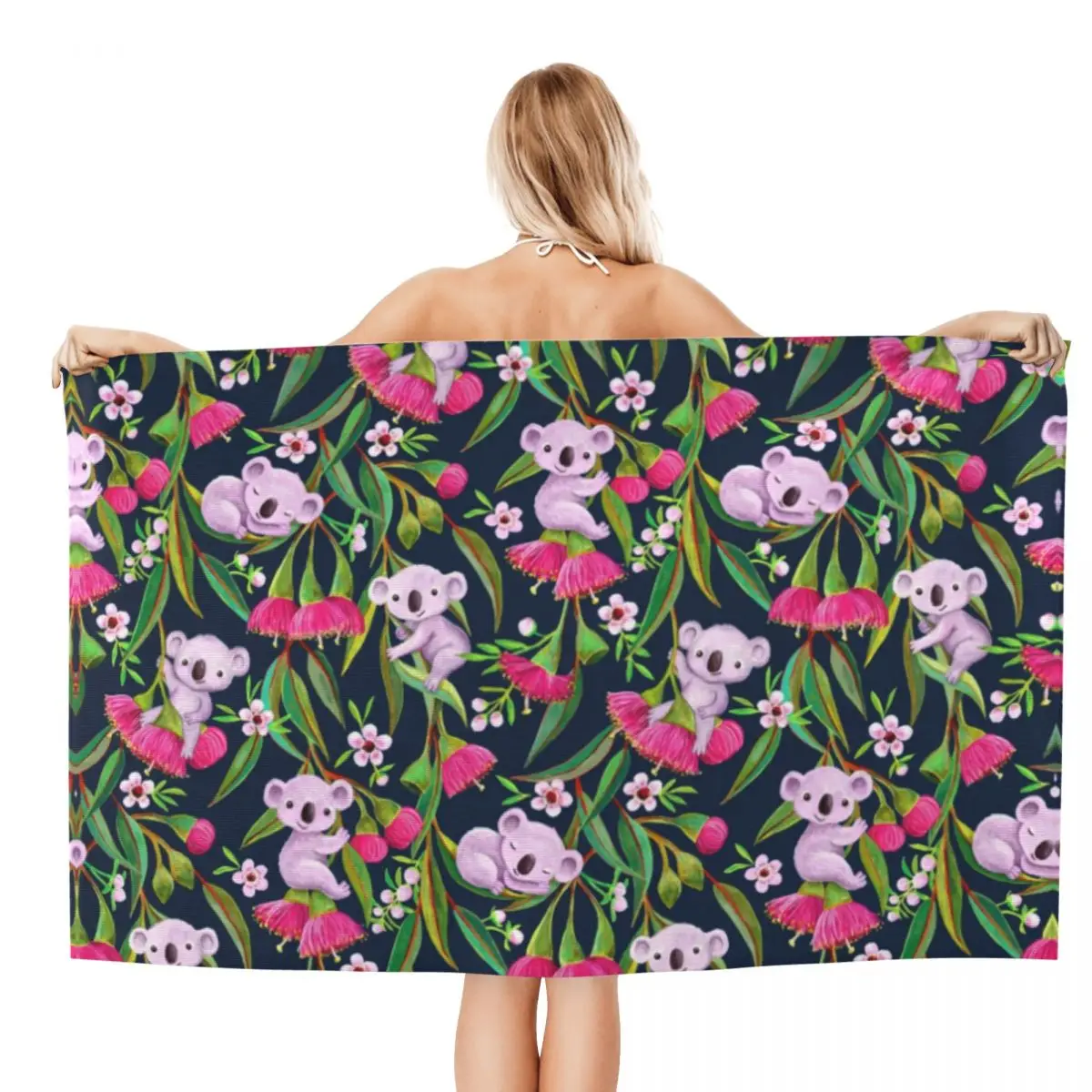 Custom Teeny Koalas With Tea Tree Blossoms And Eucalyptus Flowers Bath Beach Towel Microfiber Animal Shower Sports Yoga Towels