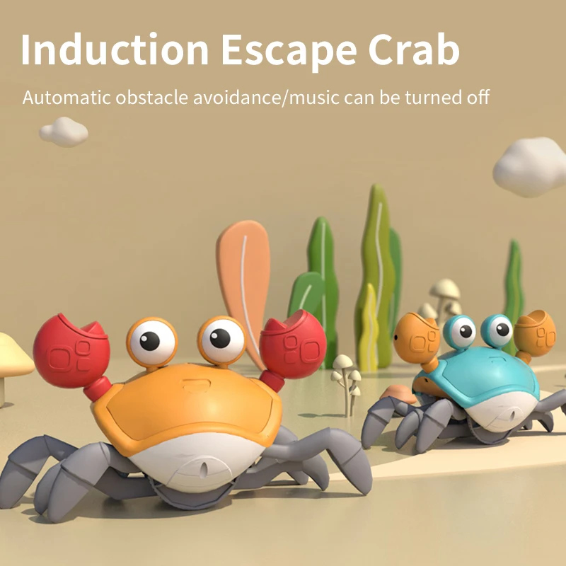 Dancing Crab Pet Toy for Babies Crawling Interactive Escape Crabs Walking Dancing with Music Automatically Avoid Obstacles Toys