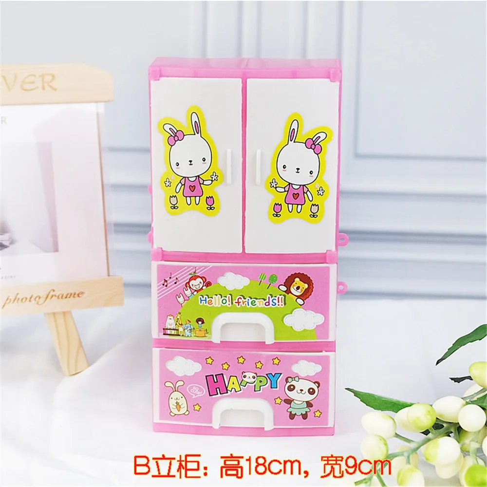 Cartoon Bjd Doll Closet Wardrobe Cabinet Baby Toys Doll Princess Bedroom Furniture OB11 Model Toys for Children Gift