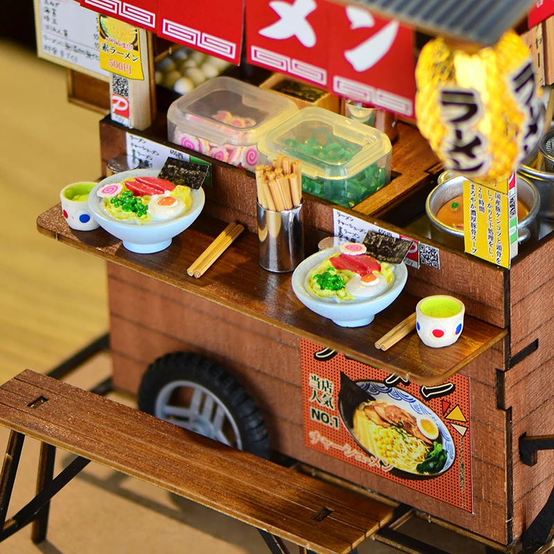 Diy de madeira japonês yatai-amen casa casas de boneca modelo em miniatura kit villa casa de bonecas com móveis para amigos presentes de aniversário