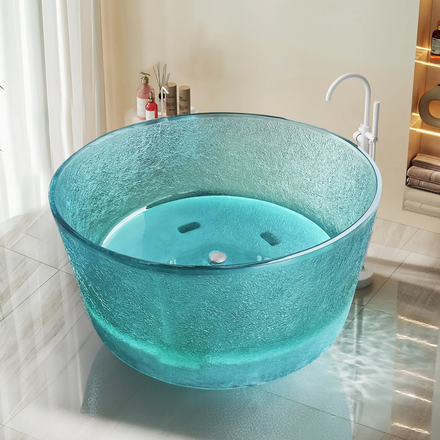 Bathtub Ice Pattern Color Transparent Resin Bathtub Double Couple Hotel B & B 1.5 Meters 1.2 Meters Round Bathtub