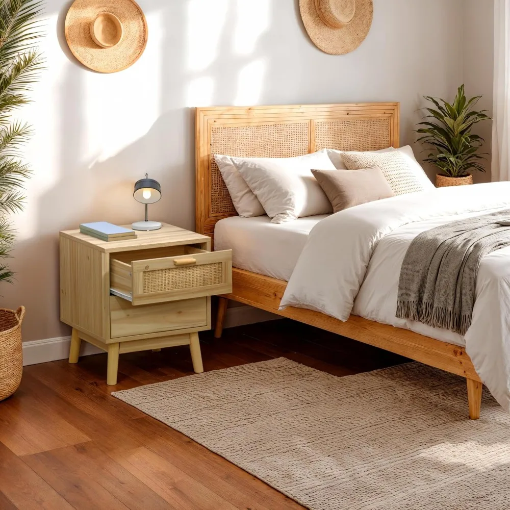 Mesilla Noche 2 Cajones، Estilo Natural Pino Y Ratan، Compacta 40x39x48 سم #2
