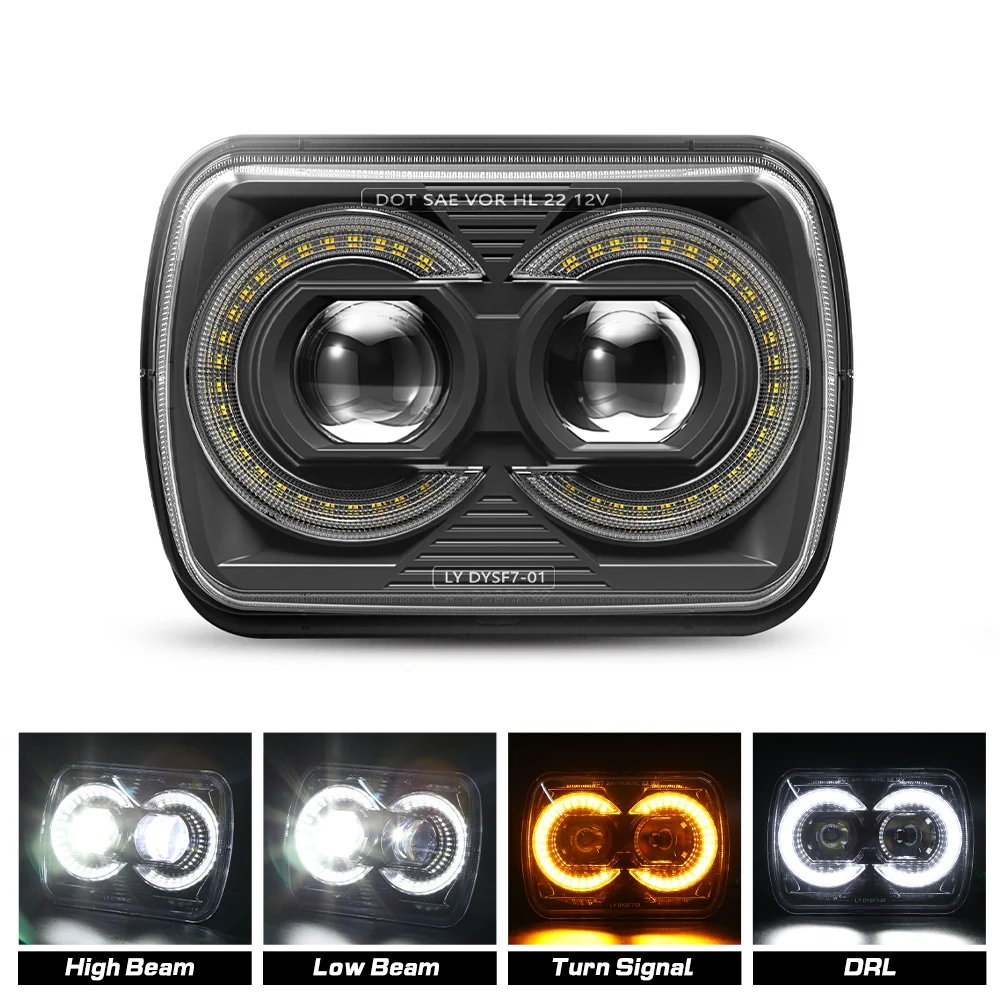 Faro LED para coche 5x7 7X6, luz de señal de giro DRL de haz alto, faro cuadrado Led para Jeep Wrangler Cherokee XJ YJ para GMC