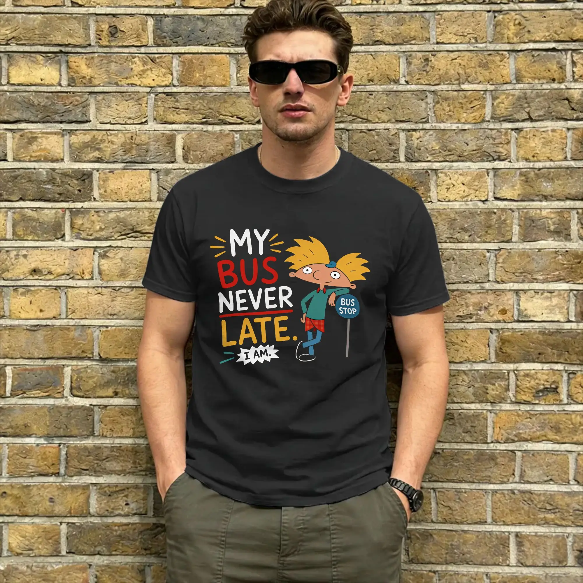 Hey Arnold Cartoon Cotton T-Shirt For Men Summer  Y2K Basic T-Shirts O Neck Novelty Tee Shirt Oversize Custom Logo Clothes