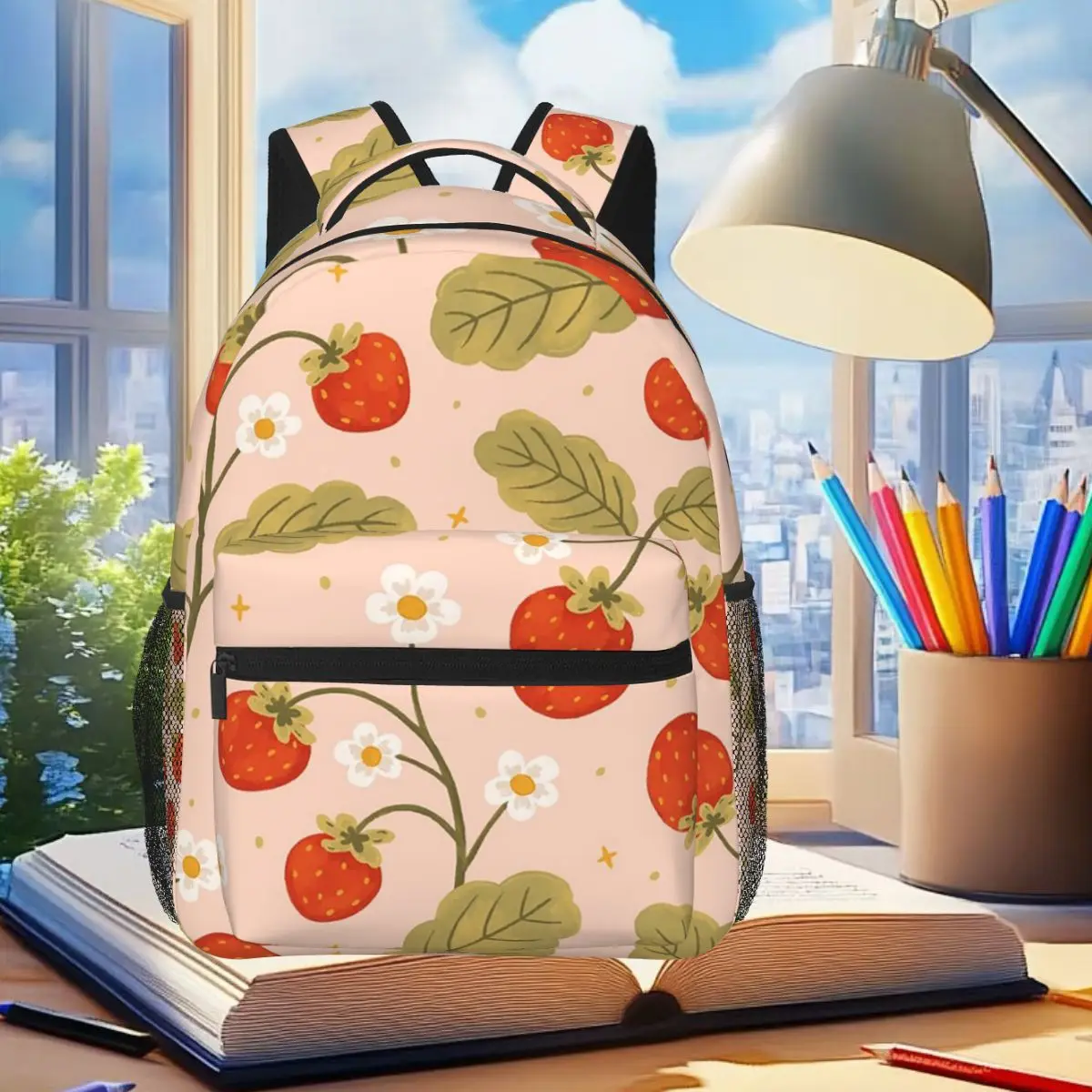 

Red Strawberry Pattern Backpack Student Boys Girls BookBag Children School Bag Computer Shoulder Bags for Men Women