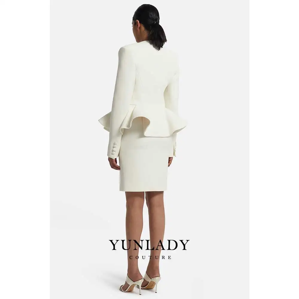 Elegant Wedding Party Dress for Bride O Neck 2 Pieces Column Formal Gowns Ivory Long Sleeve Women's Evening Dresses Customized