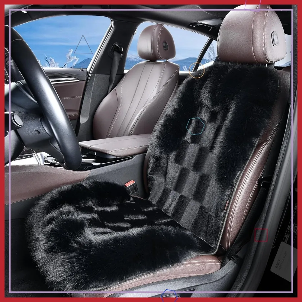 

Fluffy Fur Car Seat Covers, Thickened Plush Cushion Set, Warm Faux Sheepskin Protectors for Most Cars
