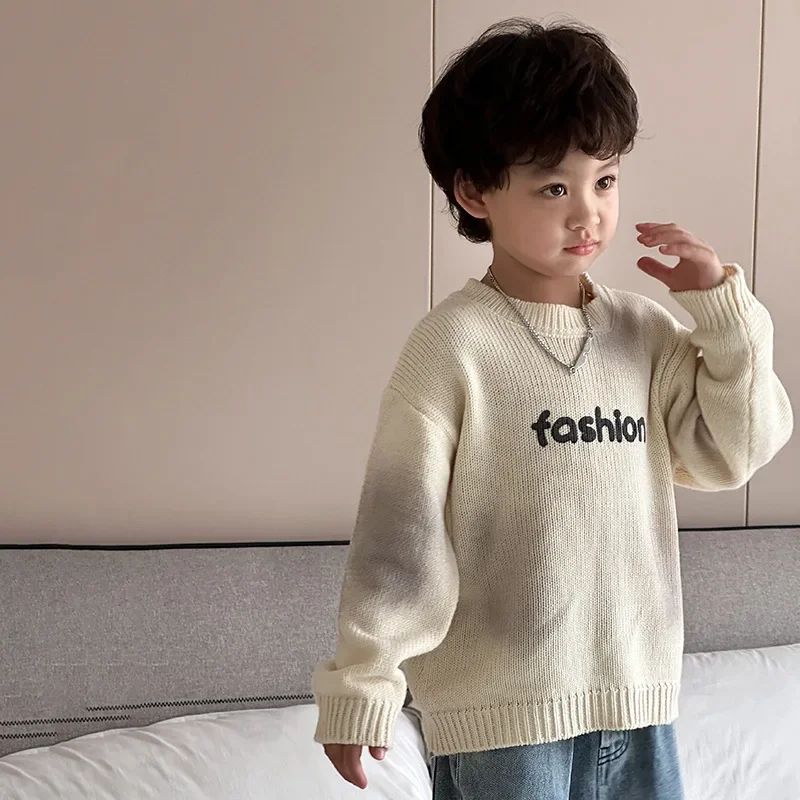 

Children's fashion line shirt 2024 autumn new boy Korean crewneck top in the children's spring and autumn handsome sweater tide