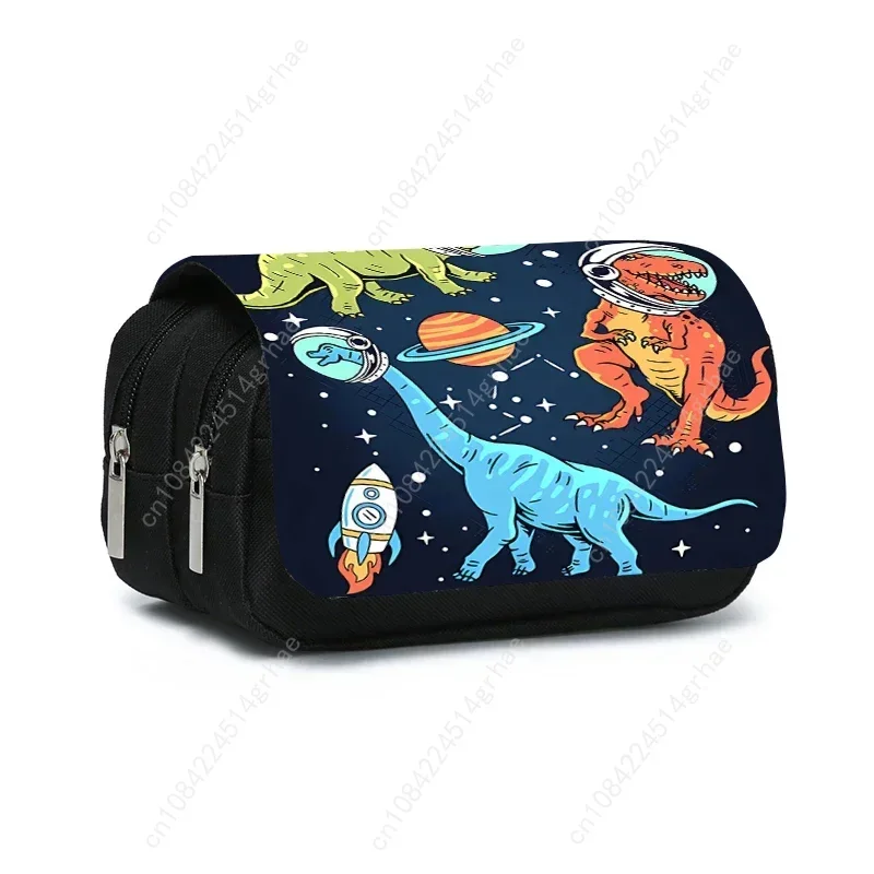Tempat Pensil Lipat Dua Lapis Motif Dinosaurus untuk Anak Laki-laki dan Perempuan, Hadiah Terbaik, Perlengkapan Sekolah Kartun 2D, Tas Pensil untuk Anak-anak