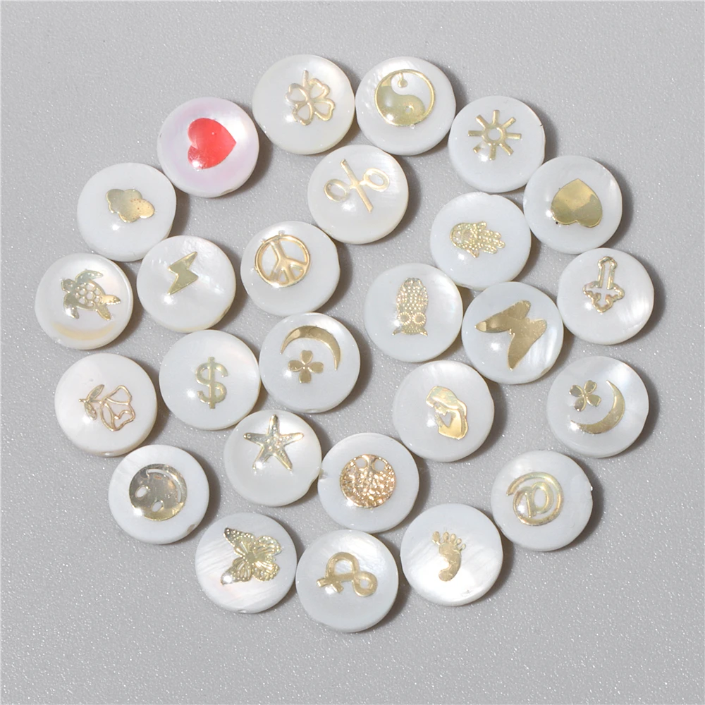 Shell Bronzing Moon Star Hearts Bead Charm Round White Freshwater Pearl of Shell Bead for Jewelry Making Diy Necklace Accessory