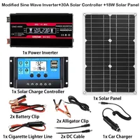 110V/220V 18W Solar Panel+30A Chargers Controller+4000W Modified Sine Wave Inverter Solars Panels System Power Generation Kit