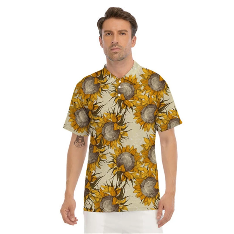 Męska koszulka Polo modna koszule golfowe 3D nadruk wzór lamparta koszulki w paski Streetwear koszula męska bluzka z krótkim rękawem z guzikami Top na co dzień