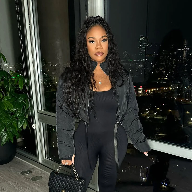 

CUTENOVA Women'S Fall/Winter New Arrival Solid-Color Casual Slim-Fit Collared Tie-Front Zipper Pocket Cotton Jacket Chic Street