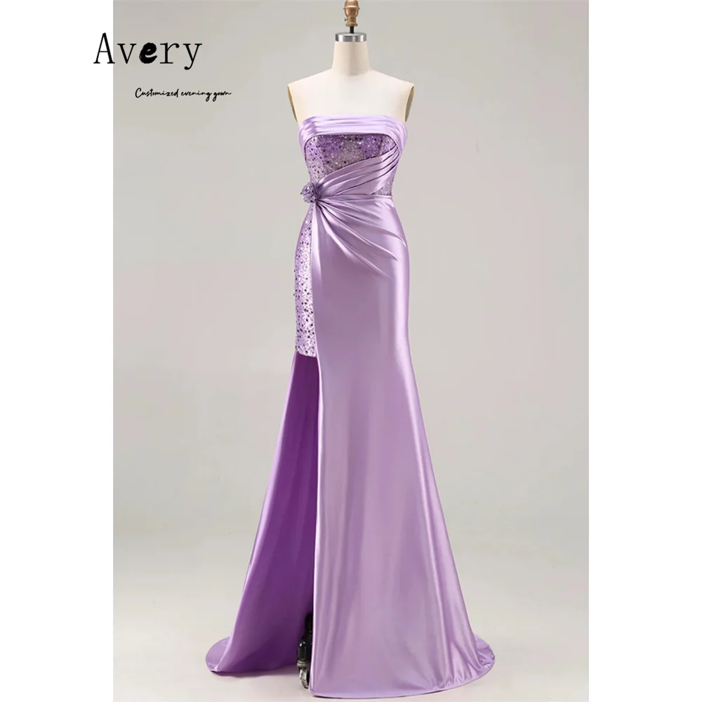 

Avery Customized Purple Shiny Off-shoulder Side Slit Women's Evening Dress for Weddings Custom Dress Dresses for Luxury Party