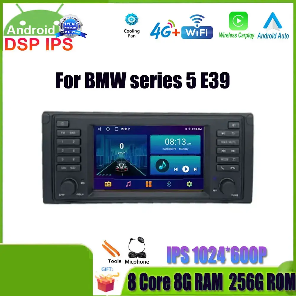 

Для BMW Серия 5 E39 GPS навигация DSP IPS Car Carplay Android 14 сенсорный экран Радио Мультимедийный стерео плеер WiFi 4G Lte RAM