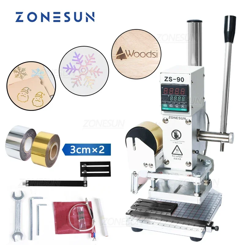 ZONESUN ZS90 Digital Manual Hot Foil Stamping Machine Leather Embossing Machine Heat Press LOGO Branding DIY Small Batch