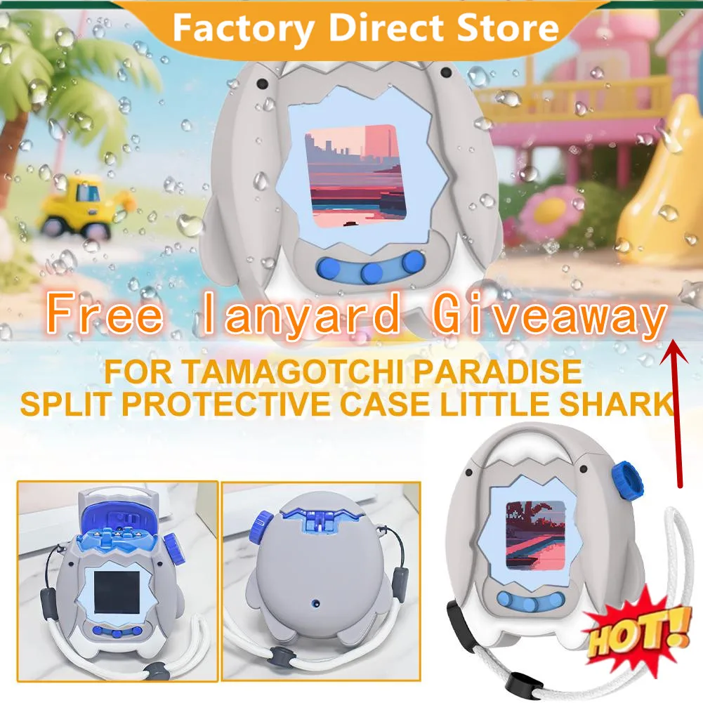 Funda de silicona gris para Tamagotchi Paradise, máquina electrónica para mascotas, protección antideslizante en forma de tiburón con cordón, 1 ud.