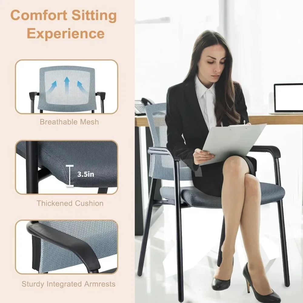 Office Reception Guest Chair Mesh Back Stacking with Ergonomic Lumbar Support and Thickened Seat Cushion 4 Pack