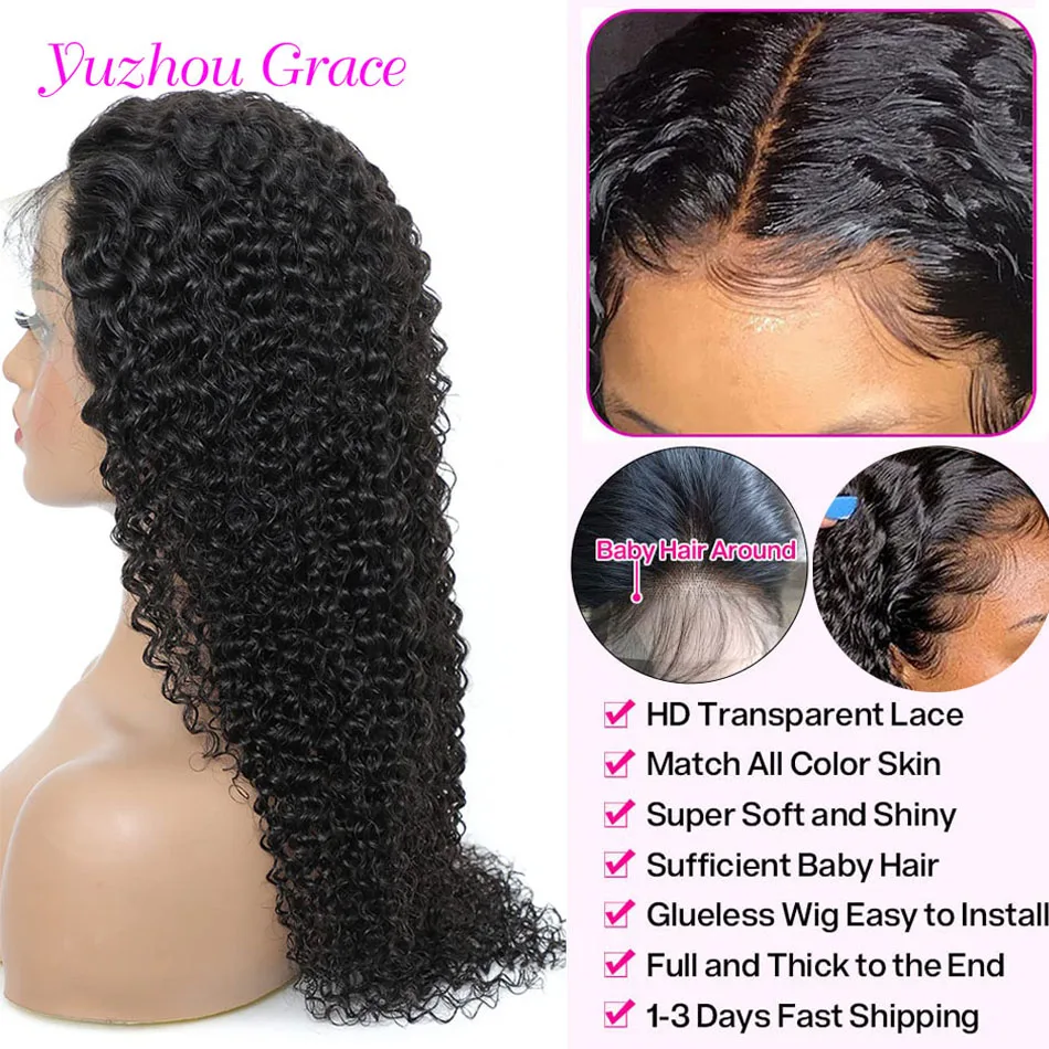 Yuzhou Grace-Perruques Deep Wave, Perruque Lace Frmeds HD, Cheveux bruts, Cheveux humains pré-épilés, Densité 250, 13x6