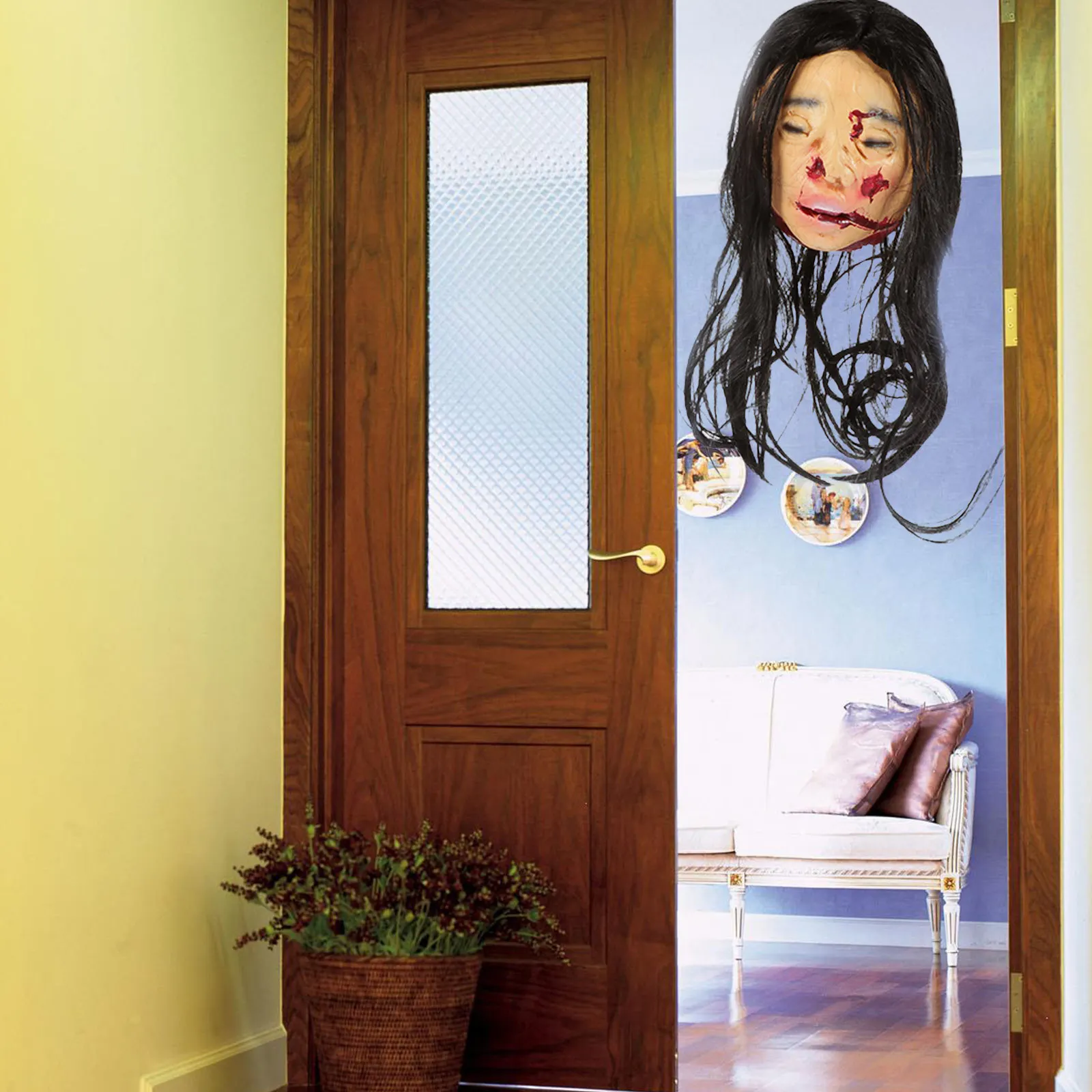 

1Pcs Long Hair Sadako Head Halloween Hanging Ghost Decorative Pendant Horror Haunted House Party Prop Halloween Pendant