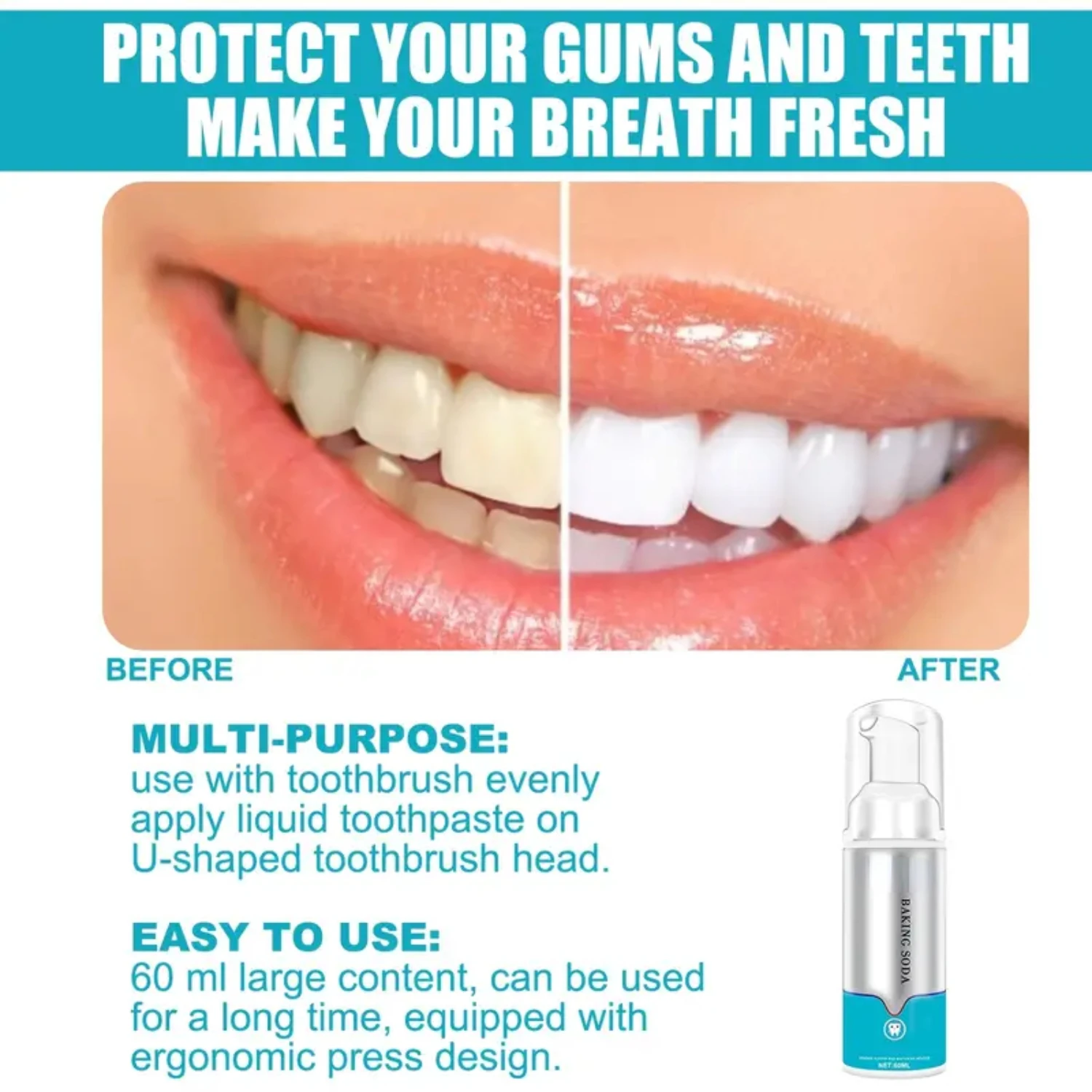 معجون أسنان موس رغوي مبيض للعناية بالأسنان من فريش بريث، معجون أسنان رغوي مبيض طبيعي