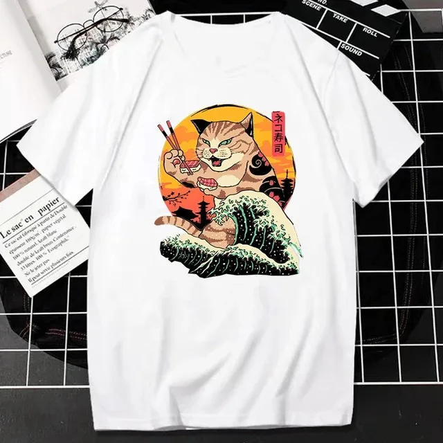 Funny Catzilla Japan Cat Kitten Lover Men T Shirt Male Casual Tees Summer Hombre Oversized Tee Harajuku Shirt Men Clothing