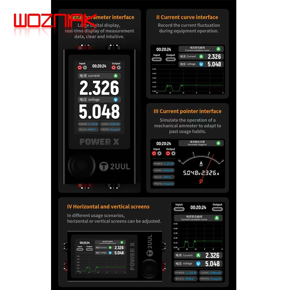 2UUL Power X High Refresh Full-color Screen Power PCB Detector For Ampere-Voltage Meter Digital Display Multi Mode Operation