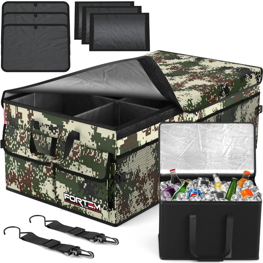 

Car Trunk Organizer with Cooler Collapsible Multi Compartment SUV Organizer Foldable Storage for Car Accessories for Women Men