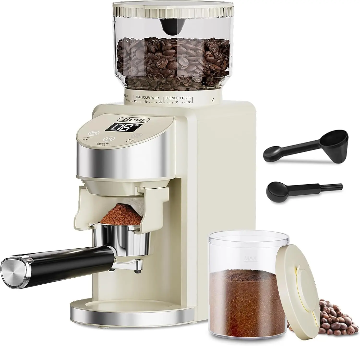 

Electric Coffee Grinder with 35 Settings for Espresso, Drip, French Press - Anti-static Design, Beige