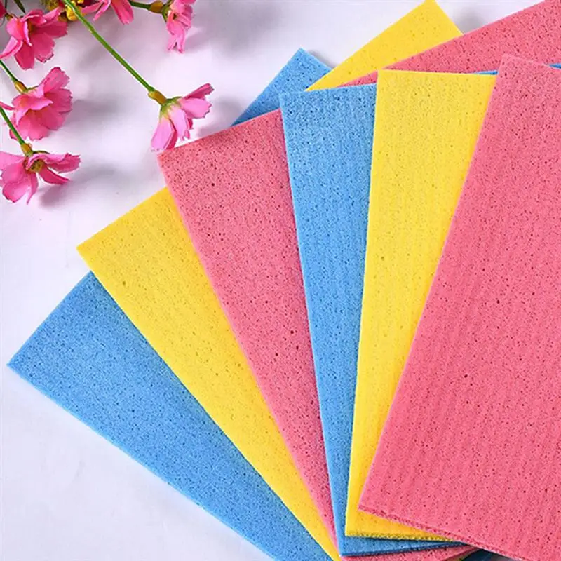 4 Pcs Dishcloth Solid Color Cellulose Sponge Oil-Free Reusable Cleaning Cloth Home Washing Dish Clothes For Dish