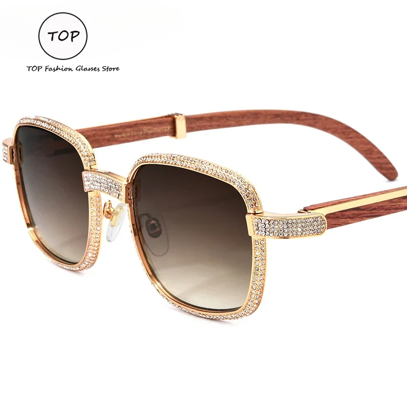 

Высококачественные мужские солнцезащитные очки ручной работы, инкрустированные бриллиантами UV400, модные и модные женские солнцезащитные очки из красного дерева