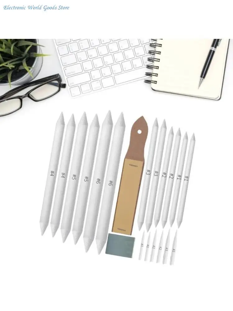 A3PD 13/20Pcs Double-end Blending Stumps Tortillions Set with Sharpener Sharpener Artist Sketching Drawing Tool for Student
