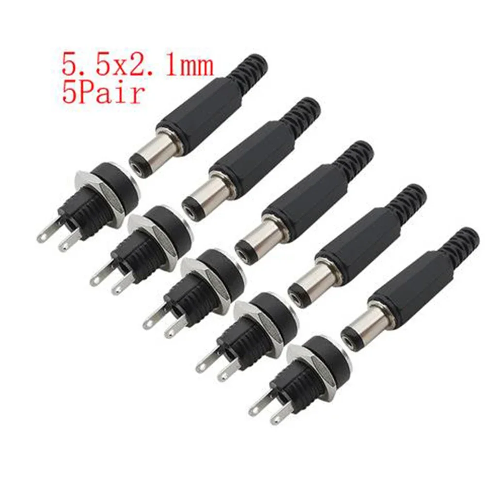 5 Pair DC 12V Connectors Power Plug Male Female Socket Panel Mount DC Power Adapter Connector For Soldering