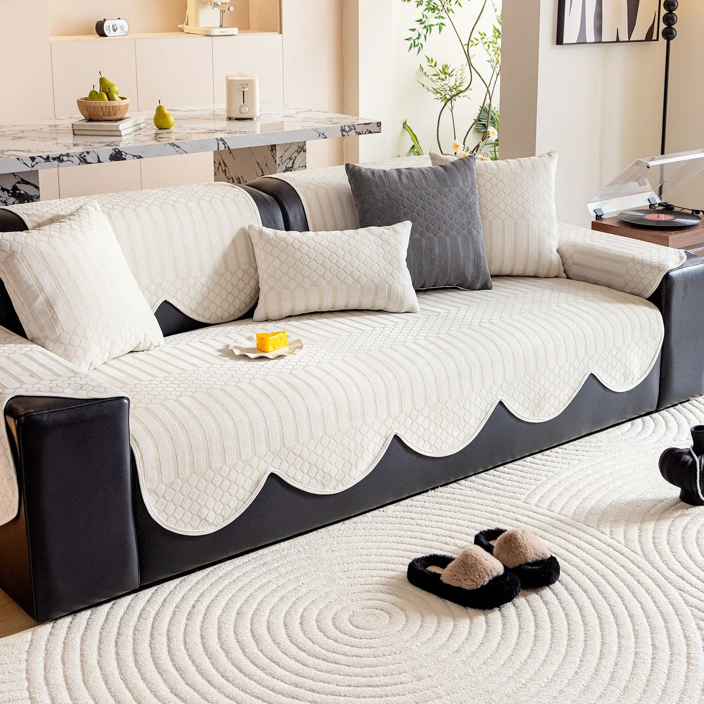 Chenille Sofa Cover All-Season Universal Solid Color Simple High-End Feel Soft Sofa Cover New Fixed Non-Slip One-Piece Cushion
