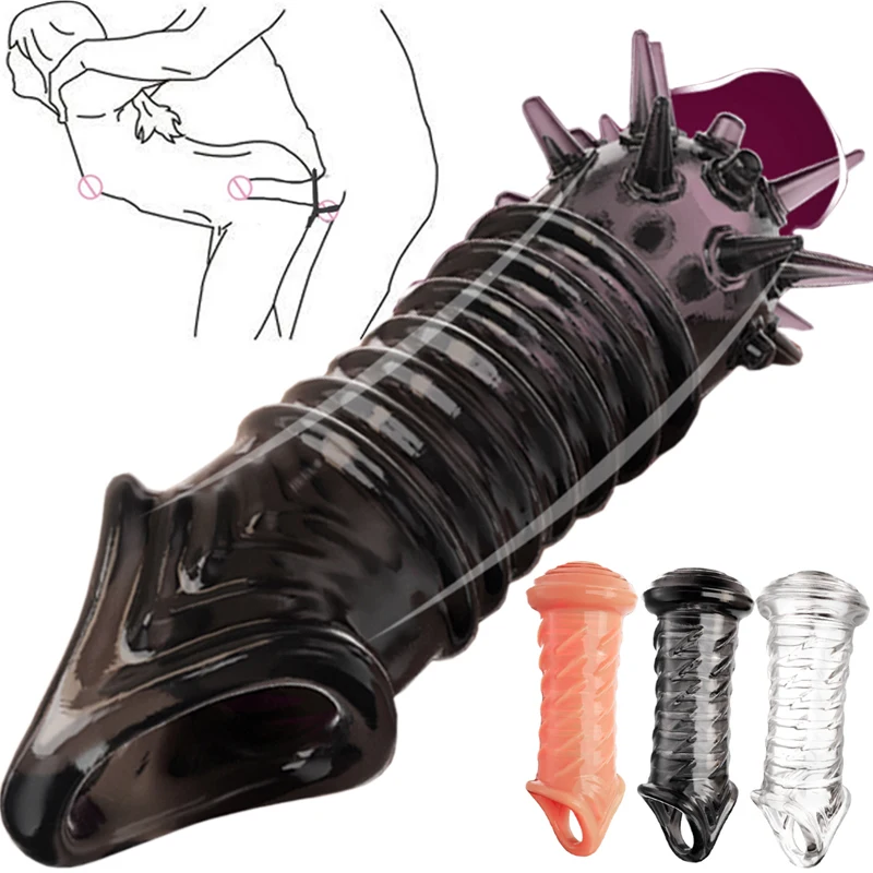 No Vibrator Reusable Penis Sleeve Extender Enlargement Condoms G Spot Male Extension Delay Ejaculation Anal Sex Toys For Men