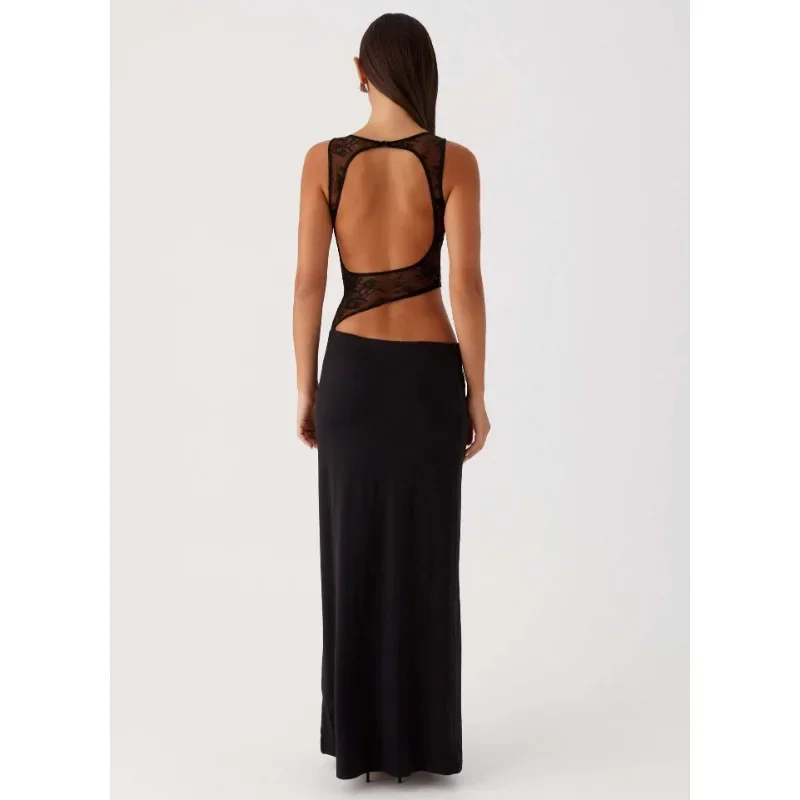 Spring/Summer New Product Fashionable and Sexy Backless Hollow Splicing Slimming Dress European and American Style