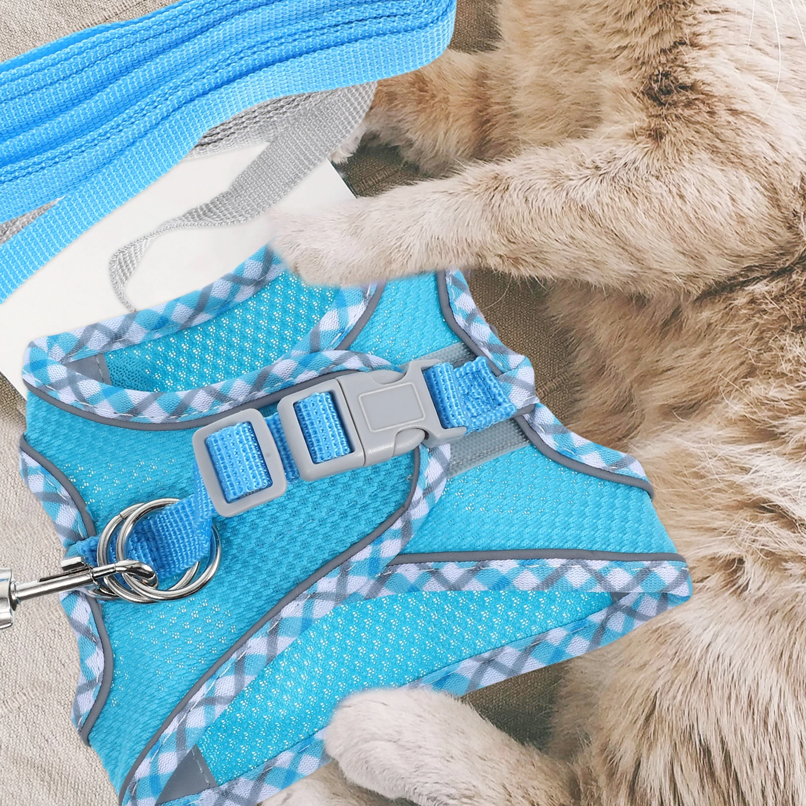 

Small Cat Kitten Vest Adjustable Reflective Straps Pet Leash Set for Cats Outdoor Travel Light Weight Easy for Small