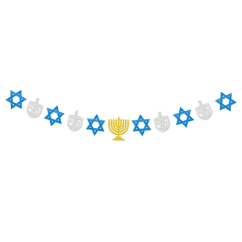 3M Hanukkah Party Decoration Banner HAPPY HANUKKAH Candlestick Six-Pointed Star Paper Hanging Garland for Home Party Decor