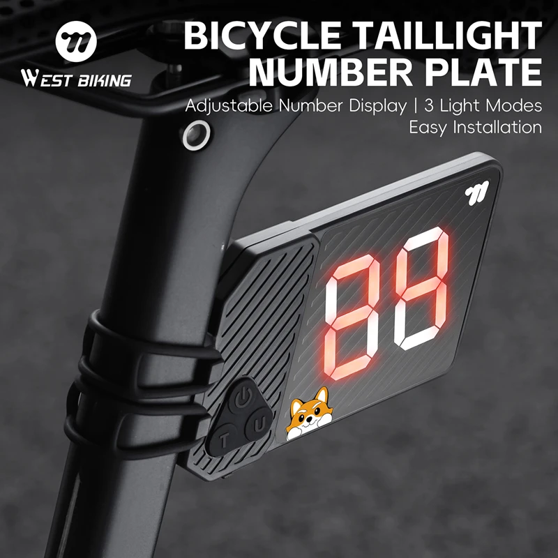 

WEST BIKING Bicycle Taillight Number Plate Ultralight Adjustable Taillight Number Plate Type-C Bike Taillights Cycling Accessory