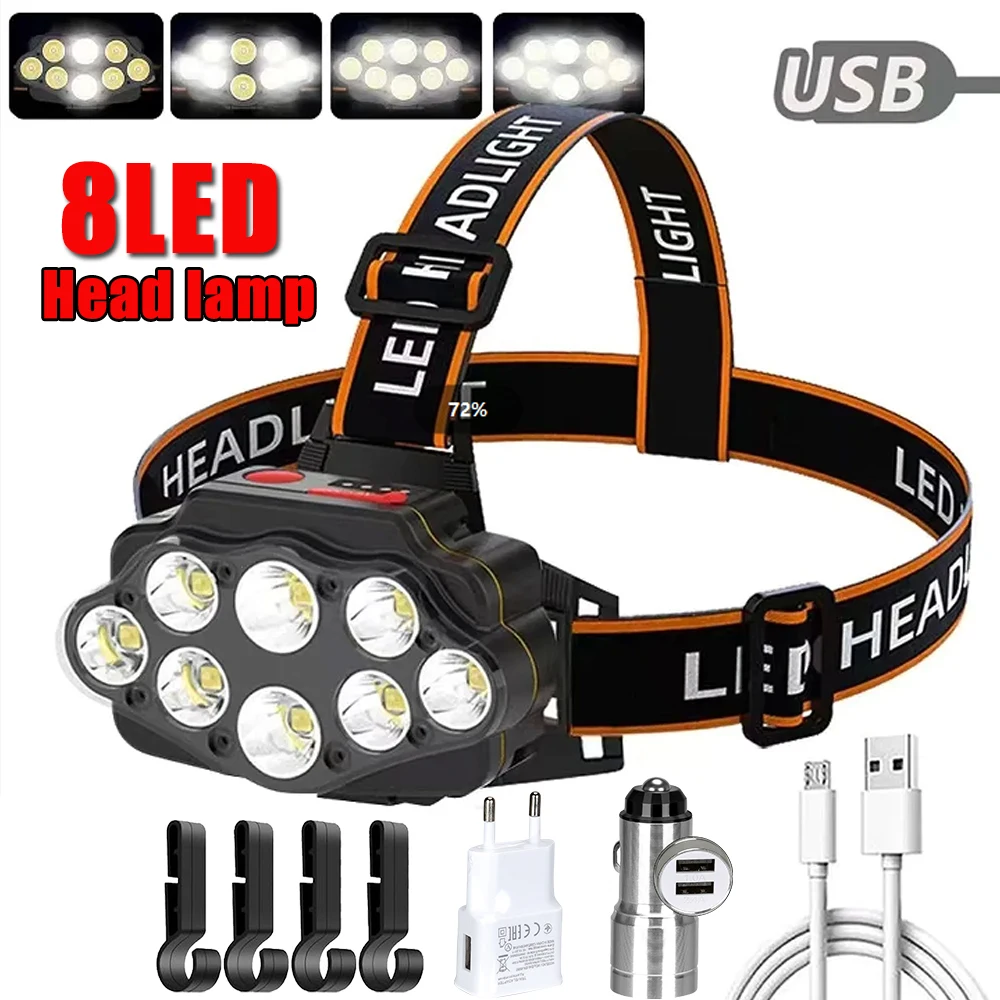 

5 LED Flashlight USB Rechargeable with Built in Battery Strong Light IPX4 Outdoor Camping Adventure Fishing Head Light Headlamp