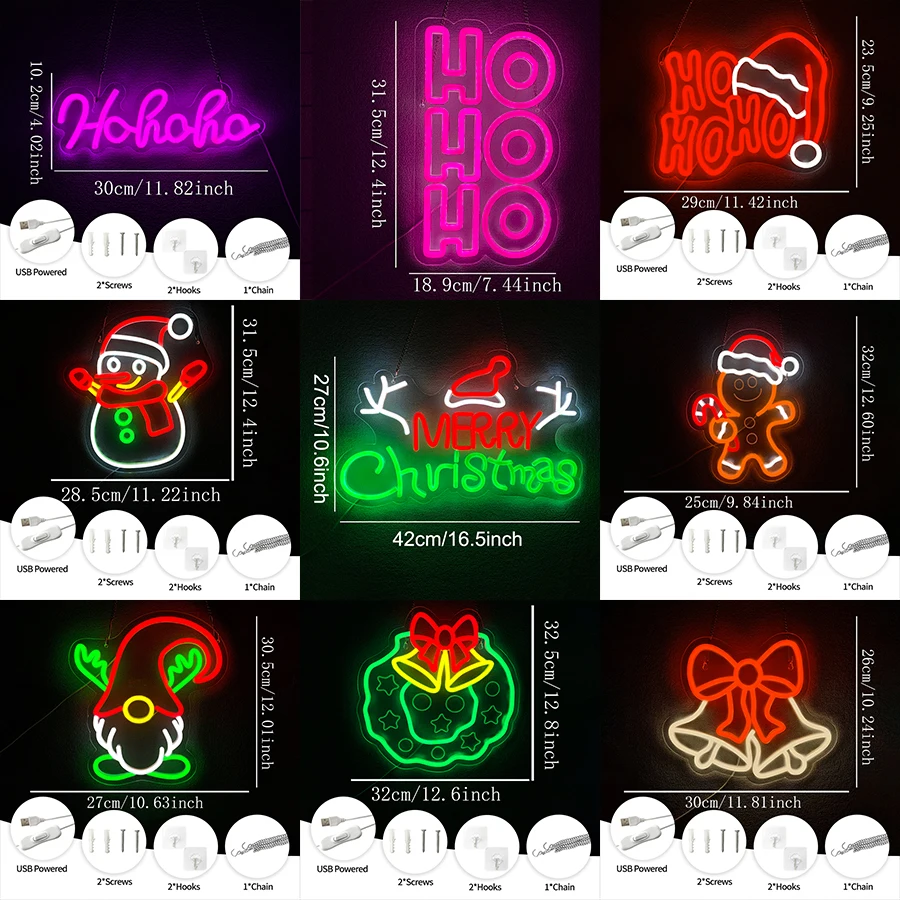 علامة نيون عيد ميلاد سعيد لديكور الحائط - ضوء نيون LED HOHOHO لتزيين عيد الميلاد لغرف نوم الأطفال، ديكور حفلات المنزل. #2