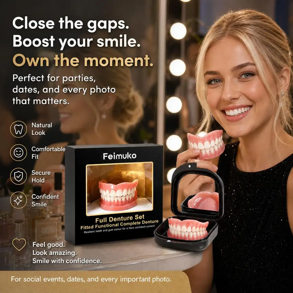 Premium Custom Upper & Lower Full Mouth Silicone Dentures Lifelike Natural Teeth All-Day Comfort Boost Confidence & Oral Care