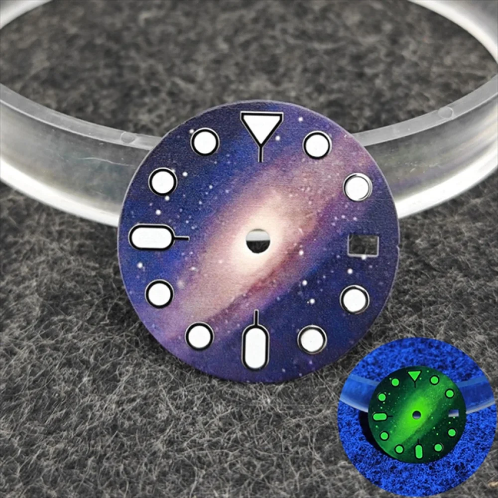 หน้าปัดนาฬิกาขนาด 28.5 มม. ลายท้องฟ้าเต็มดาว สำหรับกลไกนาฬิกา NH35/NH34 หน้าปัดเรืองแสงสีเขียว นาฬิกาแบบปฏิทินเดี่ยว NH35