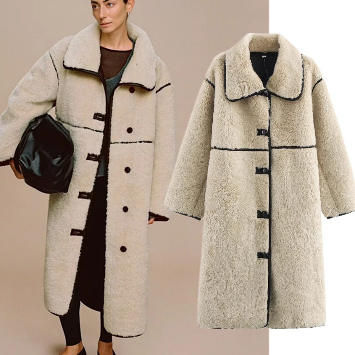 

Maxdutti Nordic Minimalist Women Clothes Women's Overcoat Women's Jacket Woman Clothes Tops Faux Fur Round Neck Long Coat