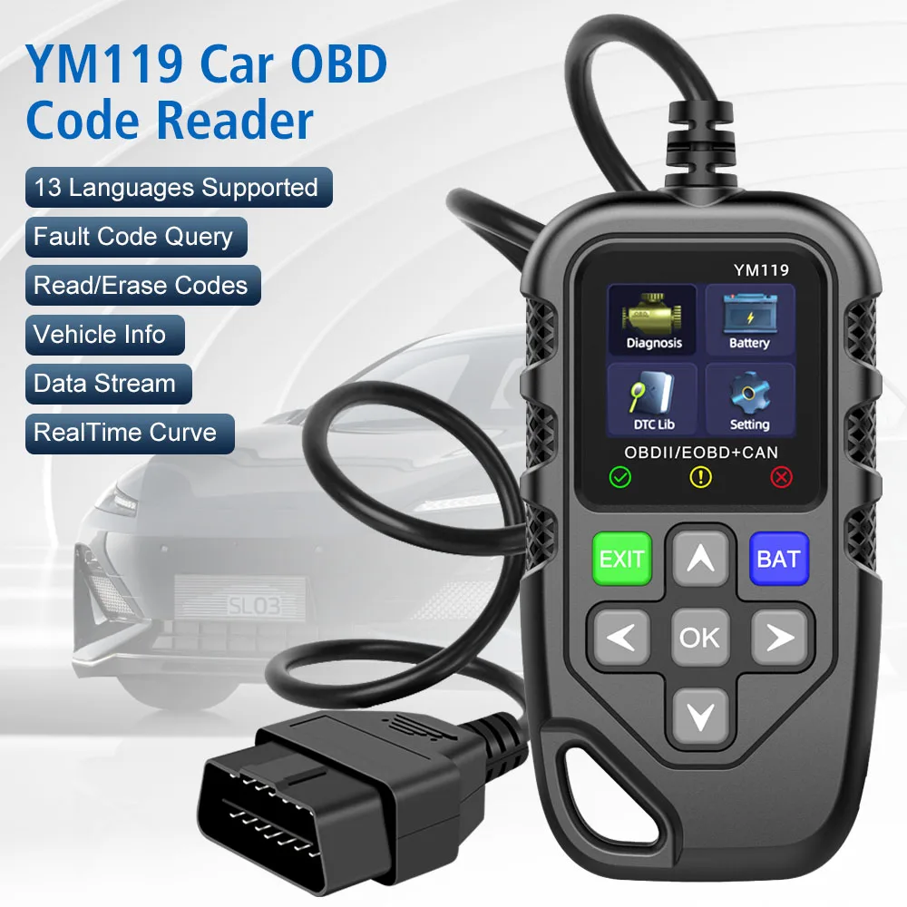 Multi-language Read Vehicle Information OBD2 Code Reader OBDII Scanner YM119 Car Auto Diagnostic Tool Work for all cars