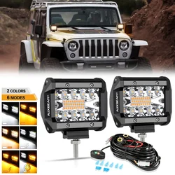 Auxbeam 4 Inch Amber White Light 6 Modes LED Work Light with Harness for Truck Pickup Offroad