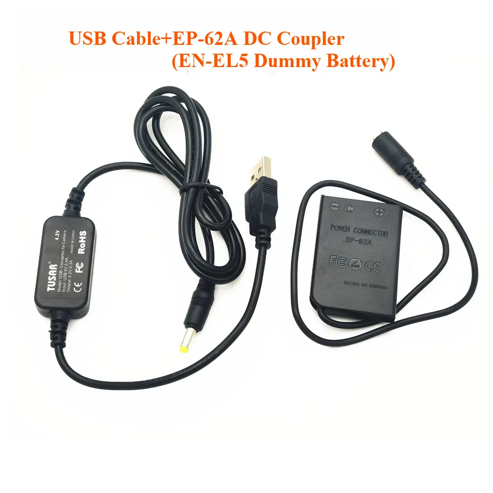 Powerwin USB+EP-62A EP62A EH-62A EH62A DC COUPLER EN-EL5 Dummy Battery For Nikon P500 Coolpix 5200 4200 3700 P5100 P5000  P4 P3