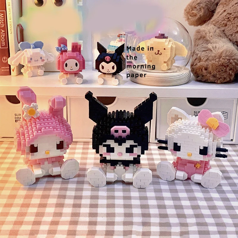 Sanrio Hello Kitty Building Block Assembled Toys Cinnamoroll Anime Figure Kuromi Model My Melody Children's Puzzle Gift