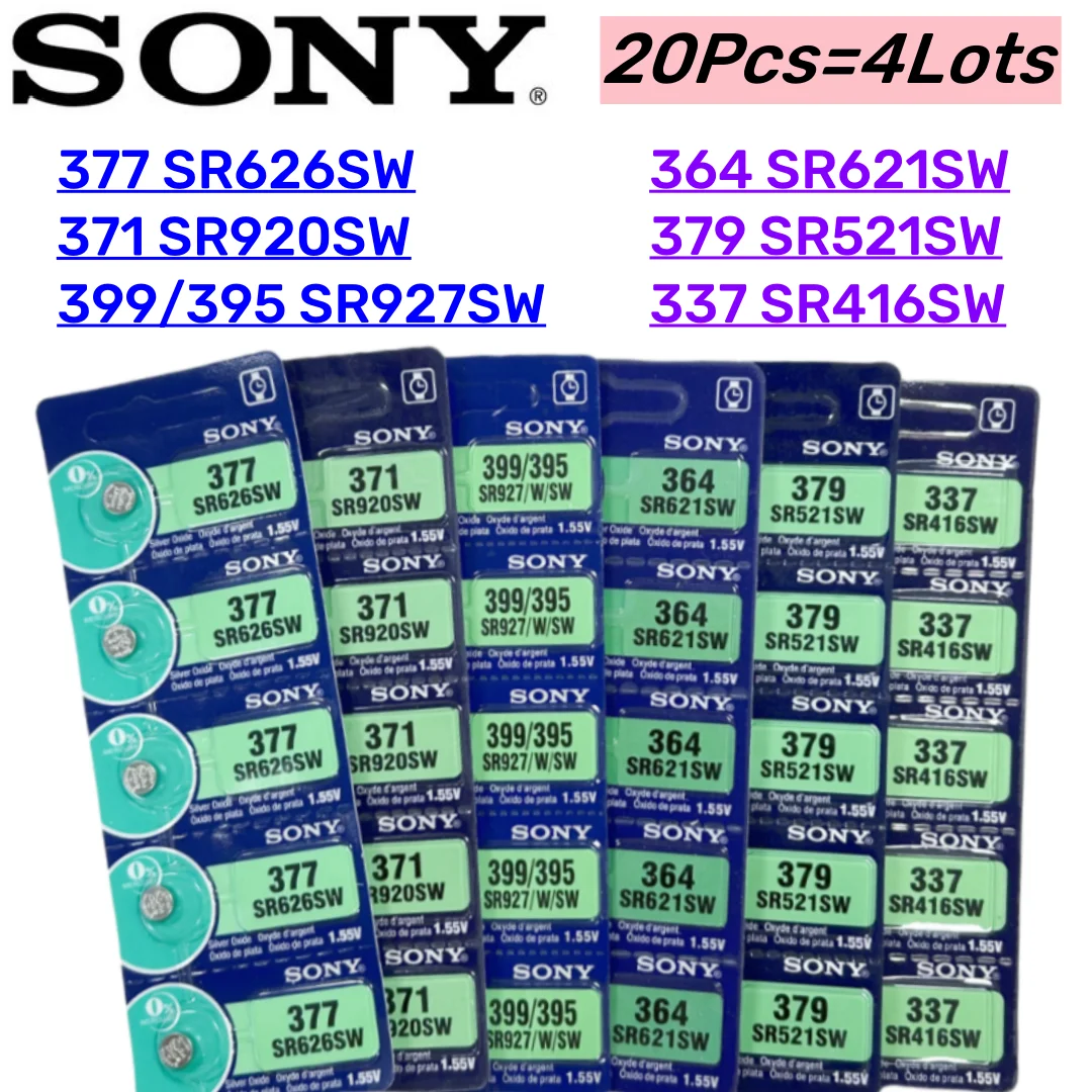 20Pcs Original For Sony 337 SR416SW 364 SR621SW 371 SR920SW 377 SR626SW 379 SR521SW 395 399 SR927SW Batteria